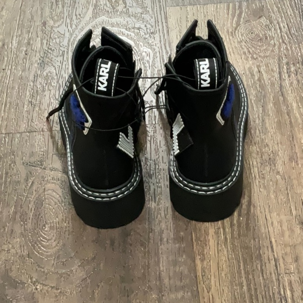 Karl Lagerfeld Black Combat Boots with Red Accents - Picture 2 of 11